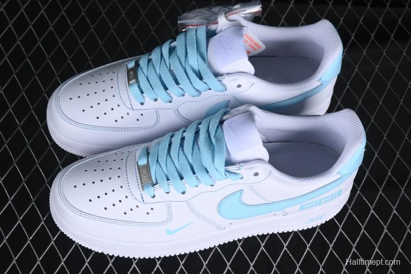 Nike Air Force 1 '07 Low Casual Sneakers with White & Blue Swoosh - CW2288-026