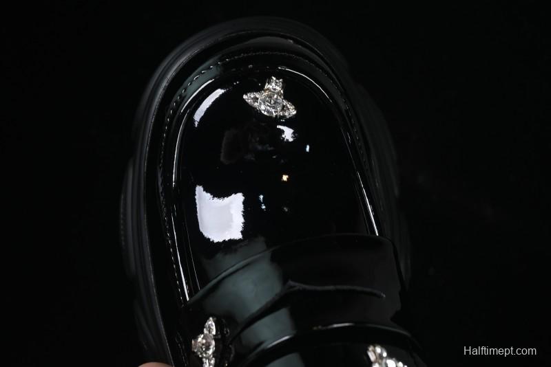 Black Patent Chunky Platform Loafers with Metal Embellishments