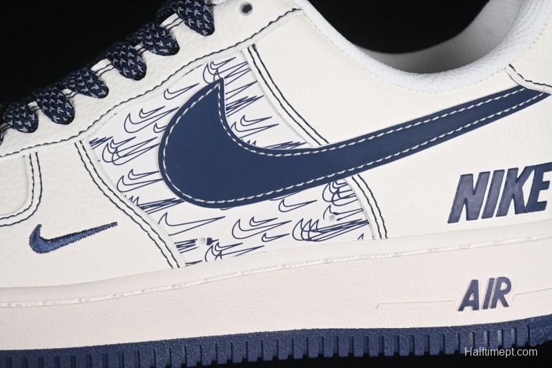 Nike Air Force 1 'Wave Swoosh' Edition – White & Navy**