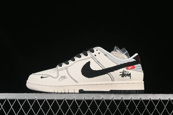 Nike SB Dunk Low Stussy Collaboration Dual-Tone Black Canvas Anniversary Custom Low-Top Casual Skate Shoes - ZH2598-266
