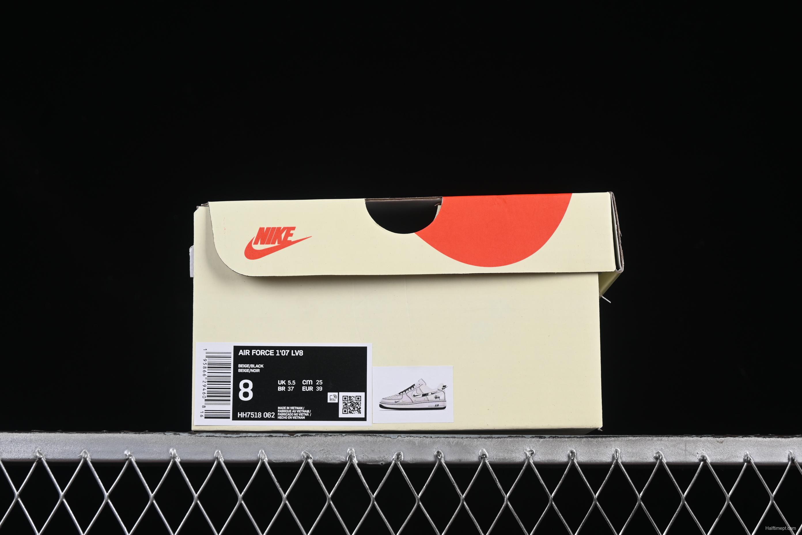 Nike Air Force 1 '07 Low Stussy Collaboration Black Swoosh Casual Sneakers - HH7518-062