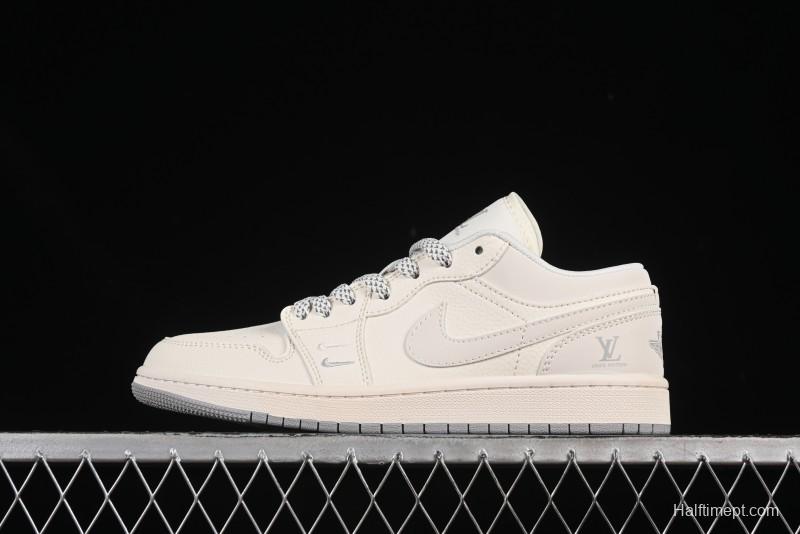 Nike Air Jordan 1 Low LV Collaboration Classic Beige Grey High-End Custom Retro Basketball Shoes - XX3168-169