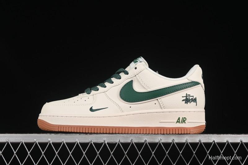 Nike Air Force 1 '07 Low Stussy Collaboration Green Swoosh Gum Sole Casual Sneakers - XX3168-138