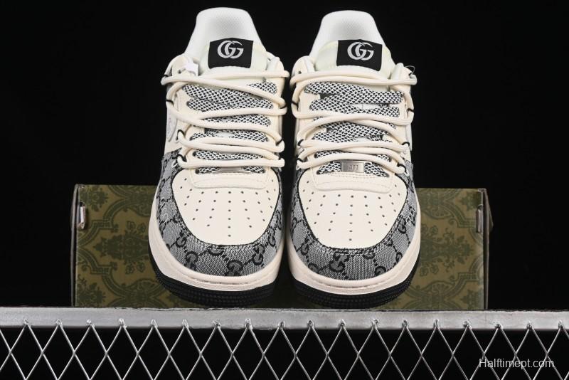 Nike Air Force 1'07 Low Gucci Collaboration Grey Pattern Drawstring Casual Sneakers - YX5066-319