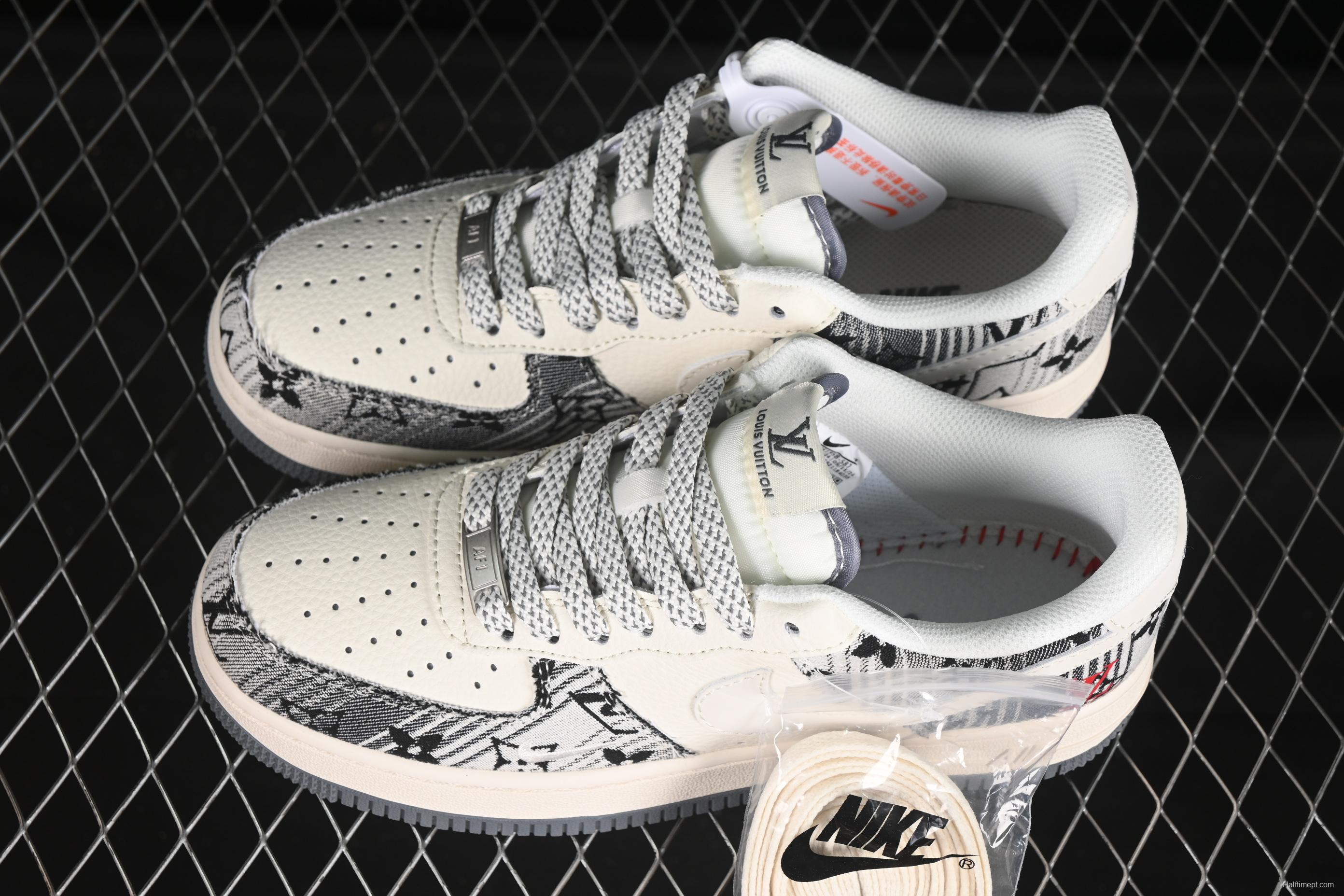 Nike Air Force 1 '07 Low LV Collaboration Black Grey Printed Denim Casual Sneakers - XS1958-587