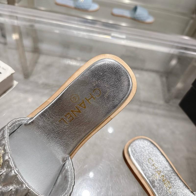 2025 Slippers Chanel Silver Leather Slippers
