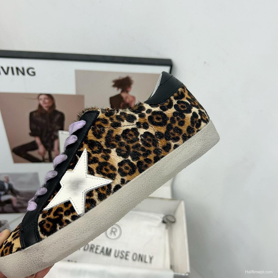 2025 Women GGDB Leopard Black White Leather Suede Sneakers