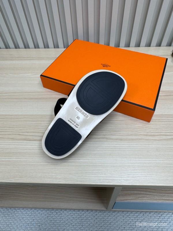 2025 Slippers Hermès Black Suede Sandals