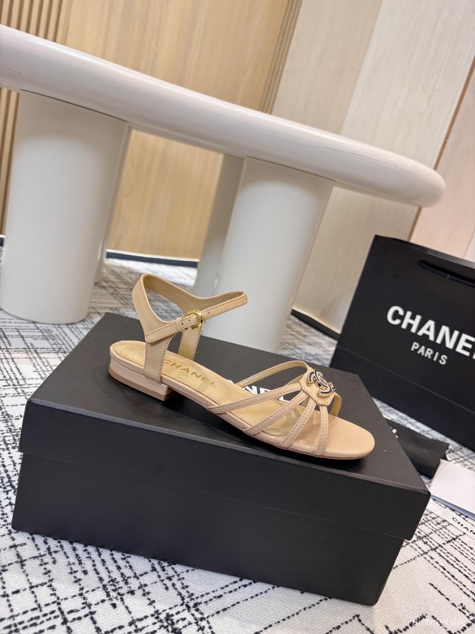 2025 Women Chanel Beige Leather Sandals LY00270