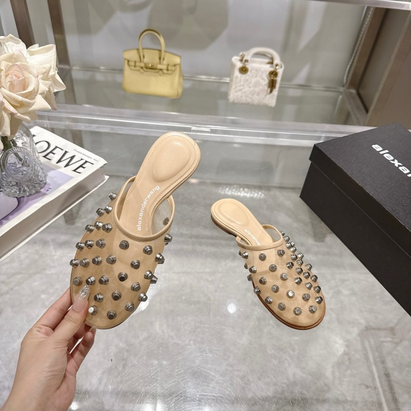 2025 Slippers Alexander Wang Beige Leather Studded LY00310