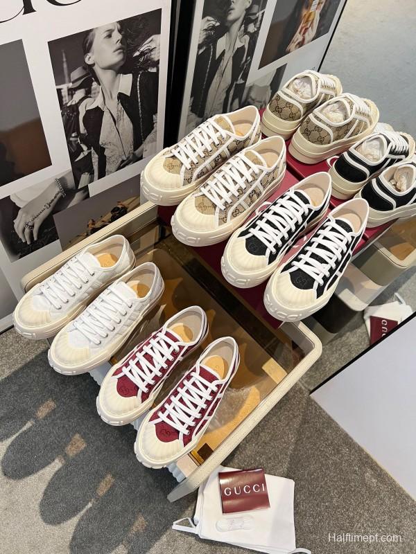 2025 Women Gucci White Canvas Sneakers