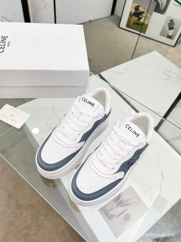 2025 Unisex CELINE White Grey Leather Sneakers