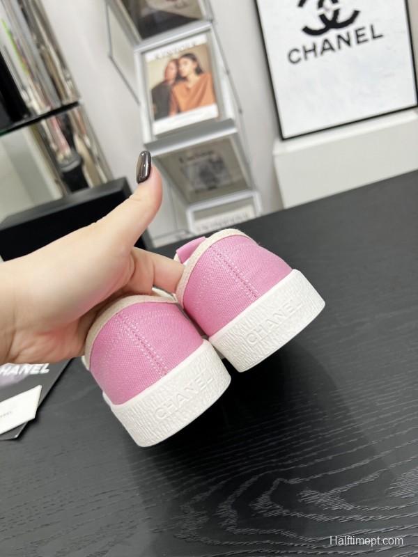 2025 Women Chanel Pink Canvas Sneakers