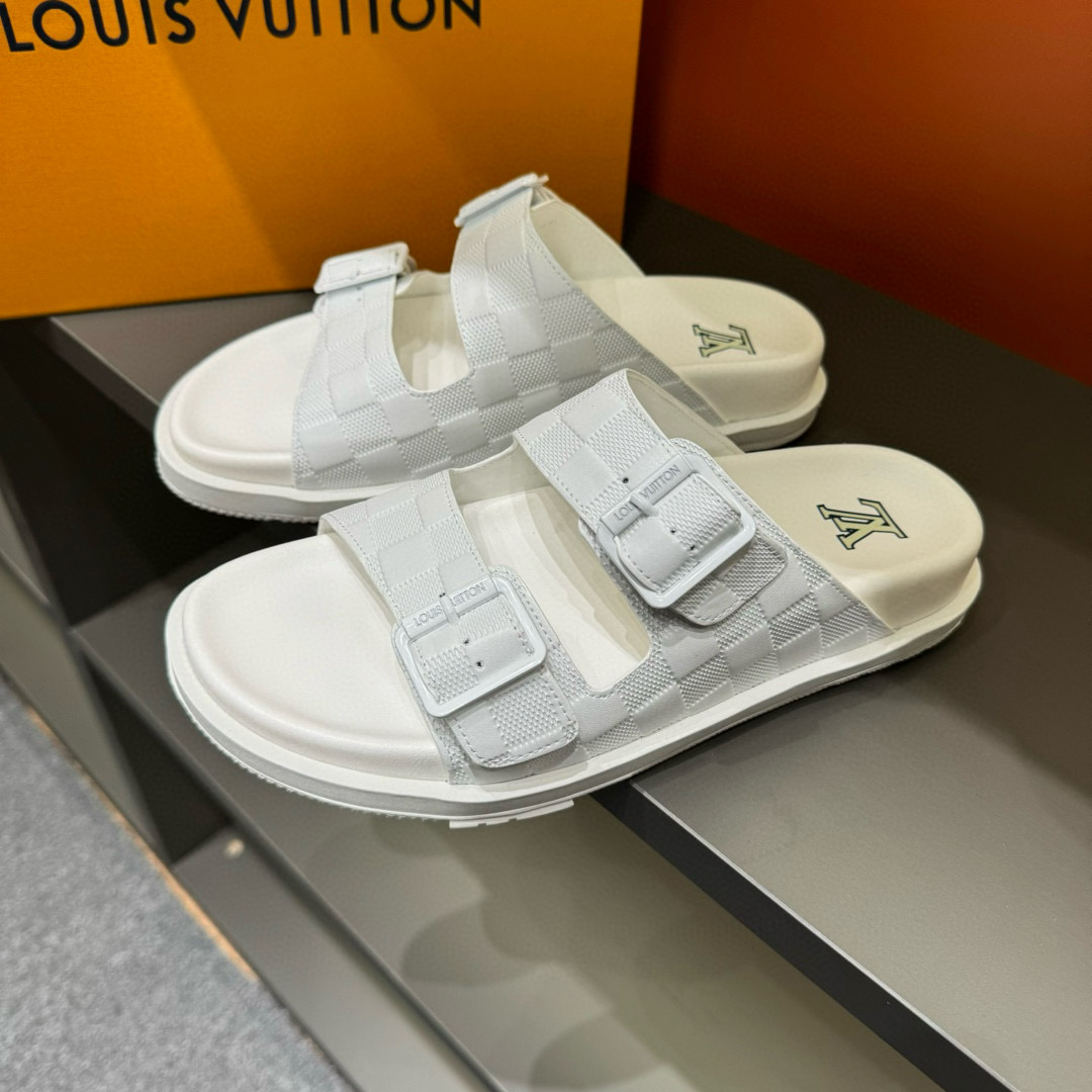 2024 Slippers Louis Vuitton White Leather Slippers