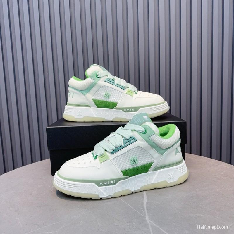 2024 Unisex Amiri White Green Leather Mesh Sneakers MJ00360