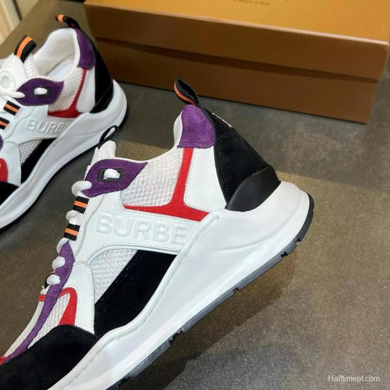 2025 Unisex Burberry Black White Red Purple Suede Leather Mesh Chunky Sneakers MJ00380