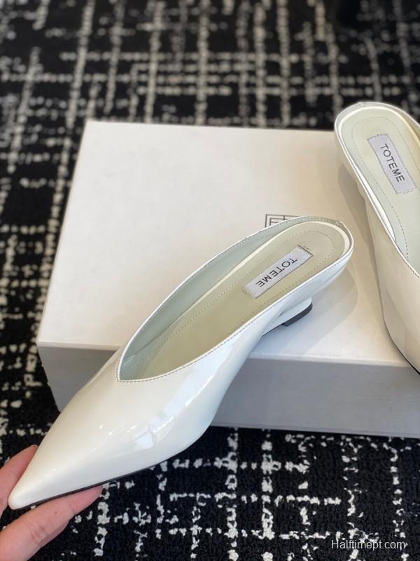 2025 Women Toteme White Patent Leather Mule Shoes