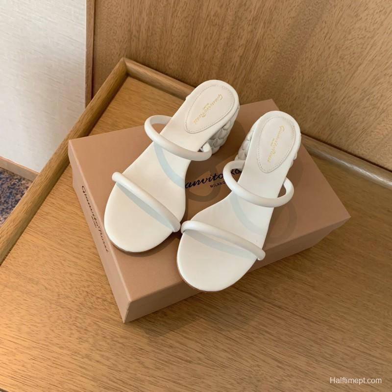 2025 Women Gianvito Rossi White Leather Sandals