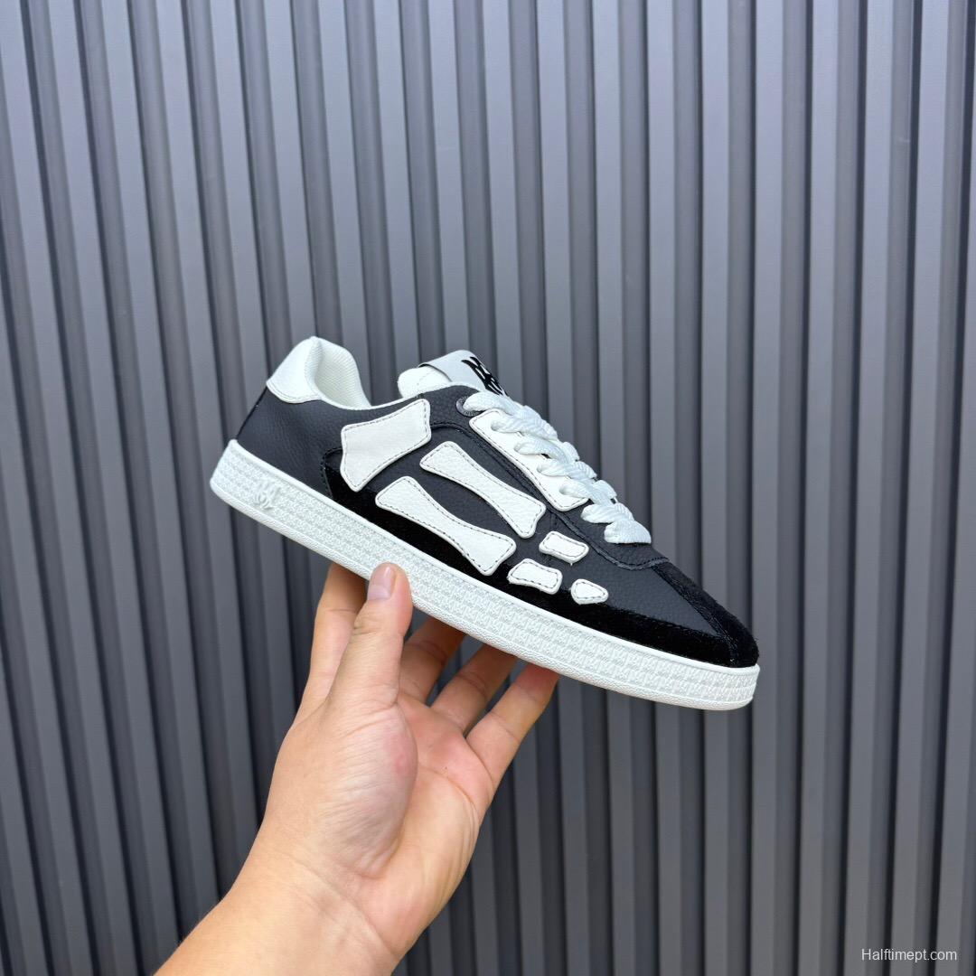 2025 Unisex Amiri Black White Leather Mesh Sneakers Skeleton Design LY00280