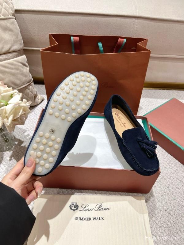 2025 Women Le Parmentier Navy Suede Loafers Tassel LY00391