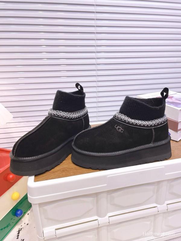 2024 Women UGG Black Suede Knit Sock Snow Boots MJ00230