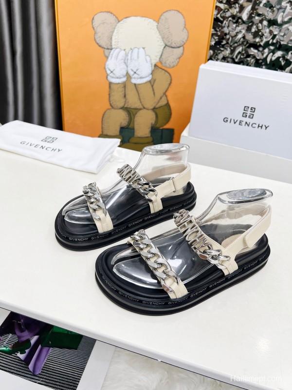 2025 Women Givenchy White Leather Sandals Chain Detail LY00260