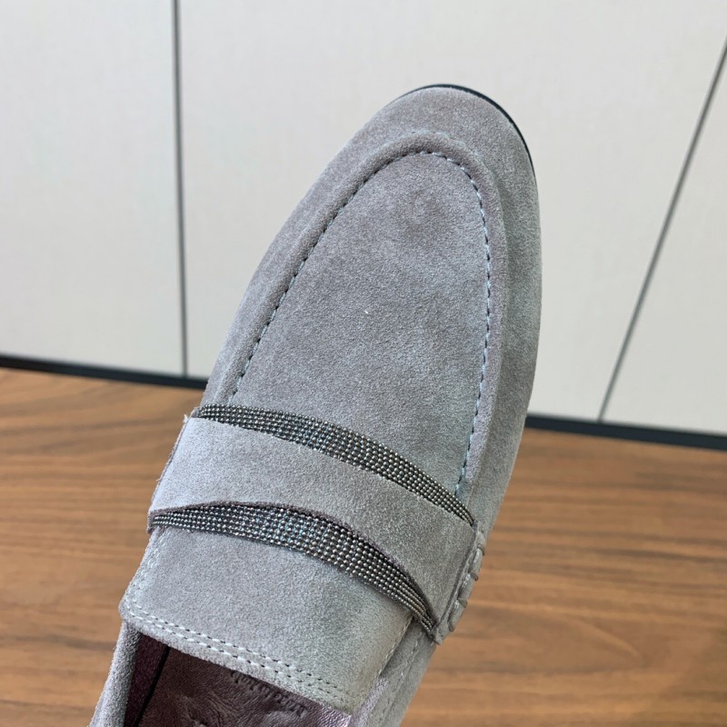 2025 Men Brunello Cucinelli Grey Suede Loafers Handcrafted Leather Sole KFY00300(M)