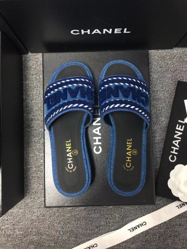 2025 Slippers Chanel Blue Fabric Slippers LY00270