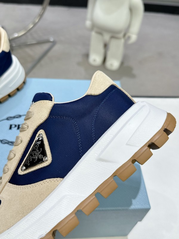 2025 Unisex Prada Blue Beige Suede Leather Sneakers KFY00310
