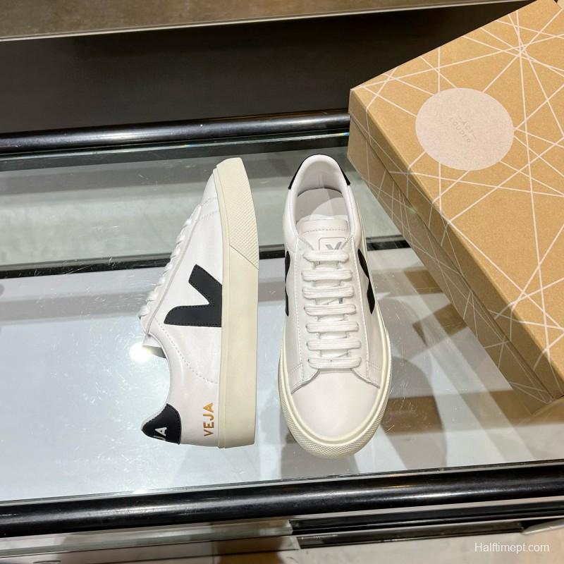 2025 Unisex VEJA White Black Leather Canvas Low Top Vulcanized Sneakers MJ00240