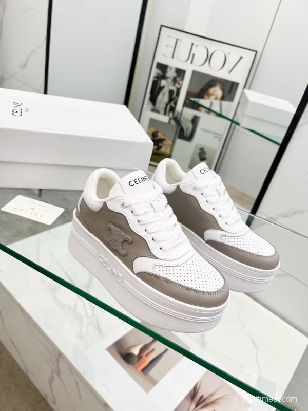 2025 Women CELINE White Grey Leather Sneakers