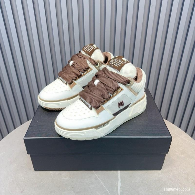 2024 Unisex Amiri Ivory Brown Leather Sneakers MJ00360
