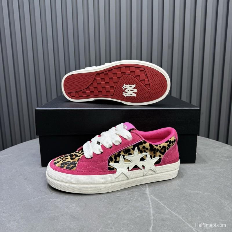 2025 Unisex Amiri Pink Leopard Suede Leather Sneakers