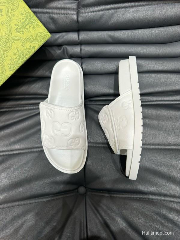 2024 Slippers Gucci White Leather Slippers MJ00200
