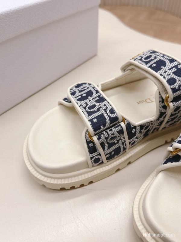 2025 Slippers Dior Blue White Canvas Slippers