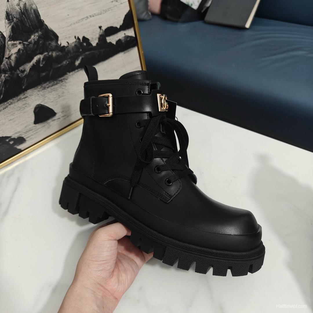 2024 Women Dolce & Gabbana Black Leather Ankle Boots DG00678