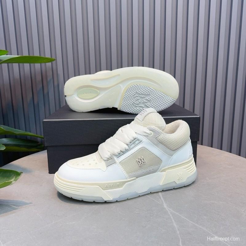 2024 Unisex Amiri White Mesh Leather Sneakers MJ00360