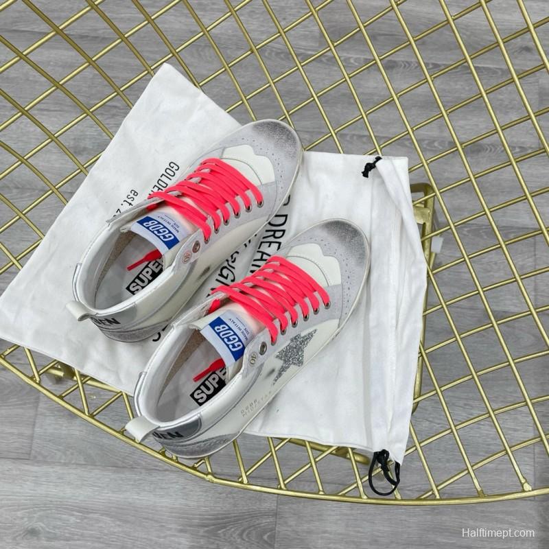 2024 Unisex GGDB White Silver Glitter Leather High Top Sneakers MJ00300