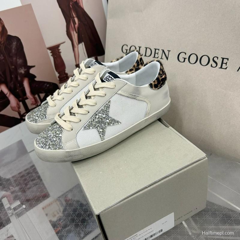2025 Women GGDB White Silver Leather Glitter Sneakers