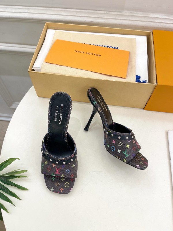 2025 Women Louis Vuitton Multicolor Leather High Heel Mule