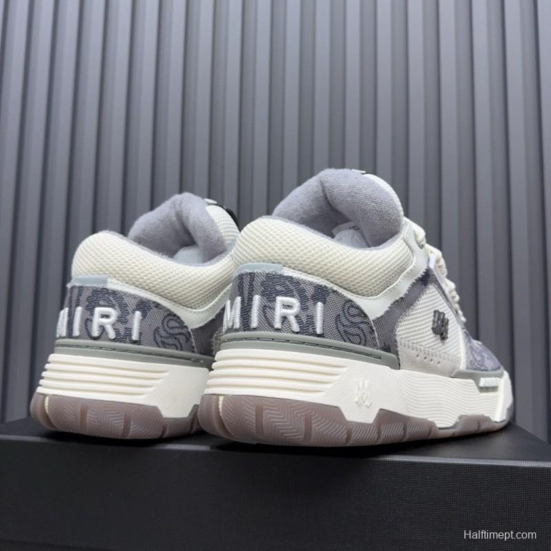 2024 Unisex Amiri White Grey Mesh Leather Sneakers MJ00360