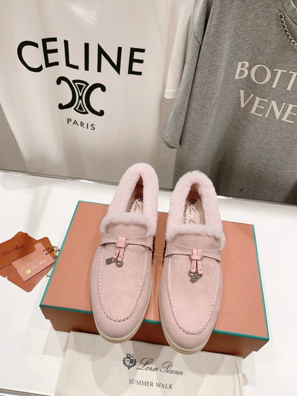 2024 Women LP Pink Suede Shearling Loafers MJ00300