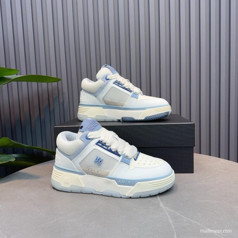 2024 Unisex Amiri White Blue Leather Mesh Sneakers MJ00360