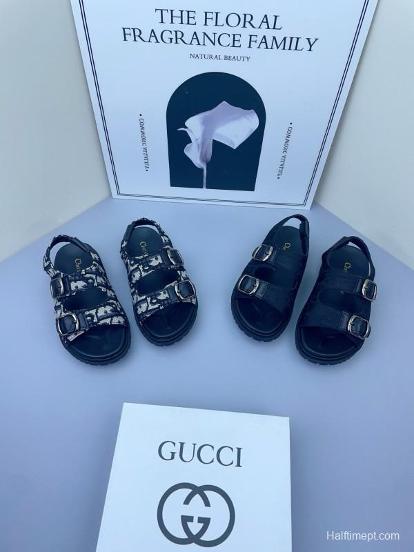 2025 Kids Gucci Black Leather Sandals