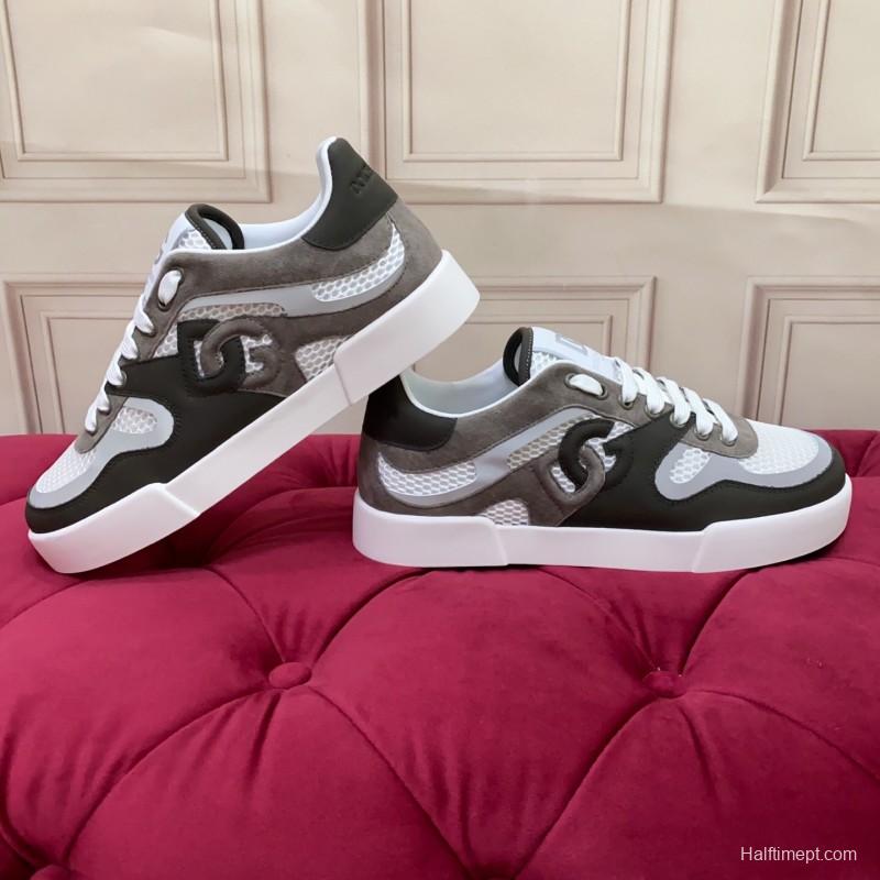 2025 Unisex Dolce & Gabbana White Grey Black Leather Mesh Sneakers
