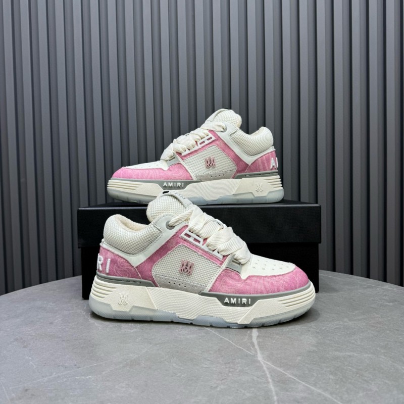 2024 Unisex Amiri Pink White Mesh Suede Sneakers MJ00360