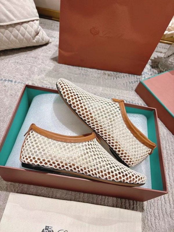 2025 Women Le Parmentier Beige Brown Mesh Ballet Flats Handmade LY00250