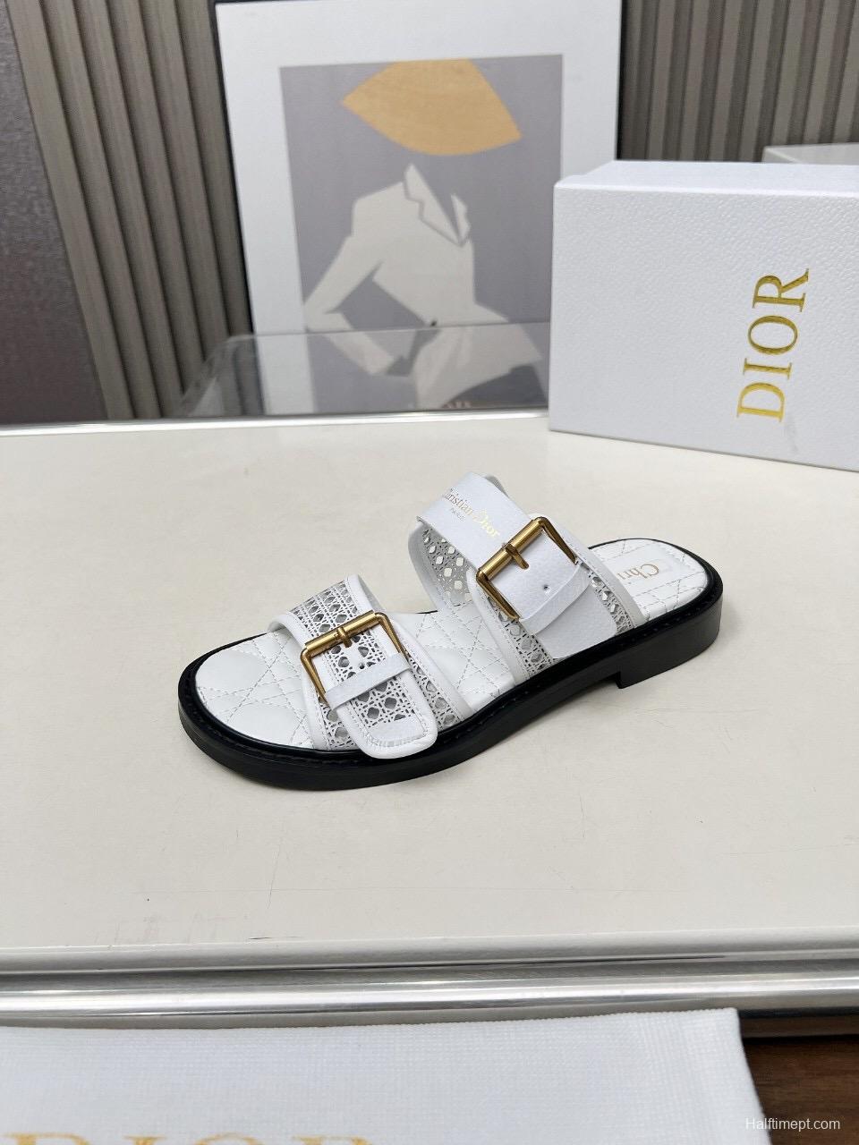 2025 Women Dior White Leather Slippers LY00220
