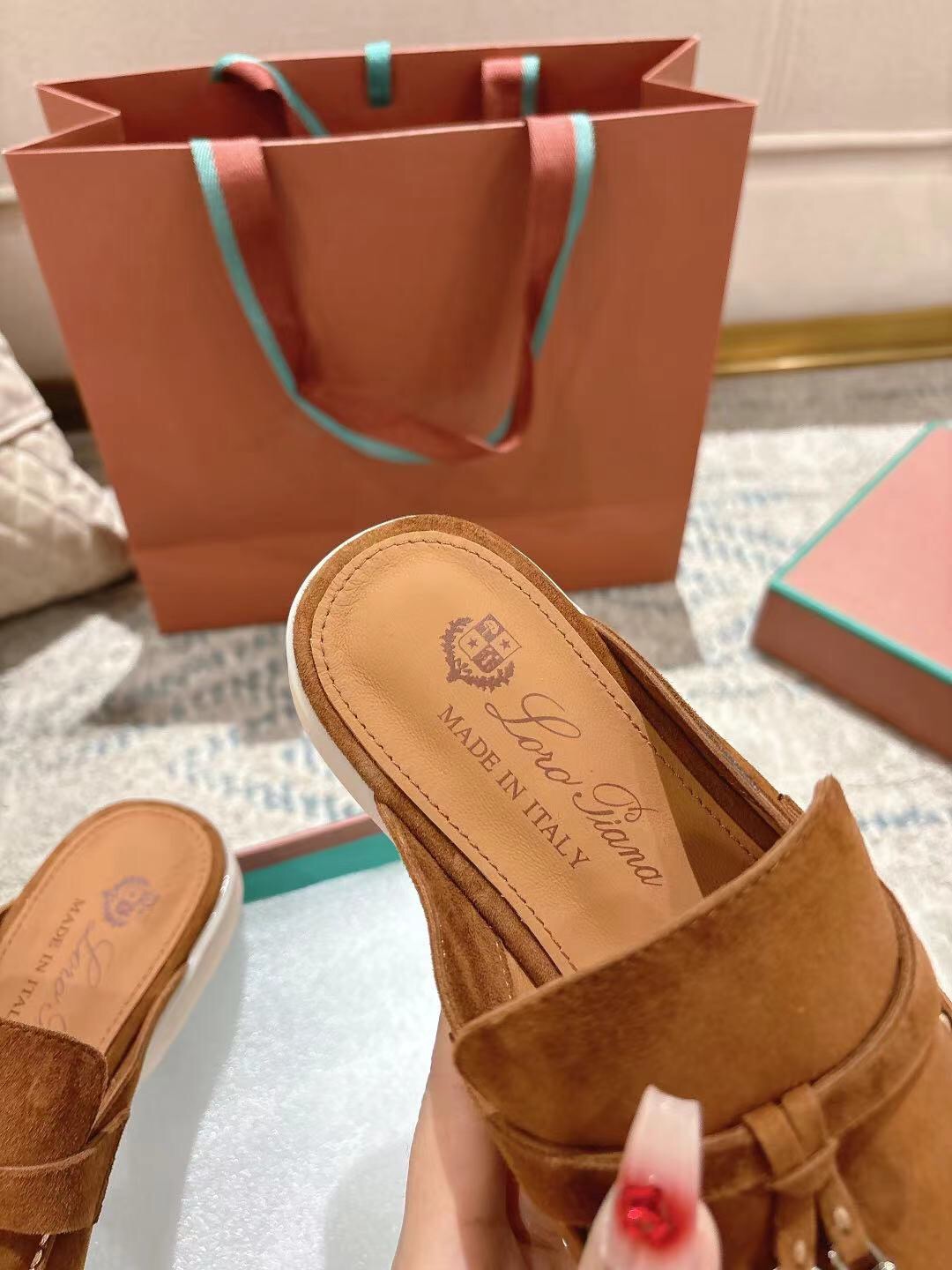 2025 Women LP Brown Suede Slippers LY00260