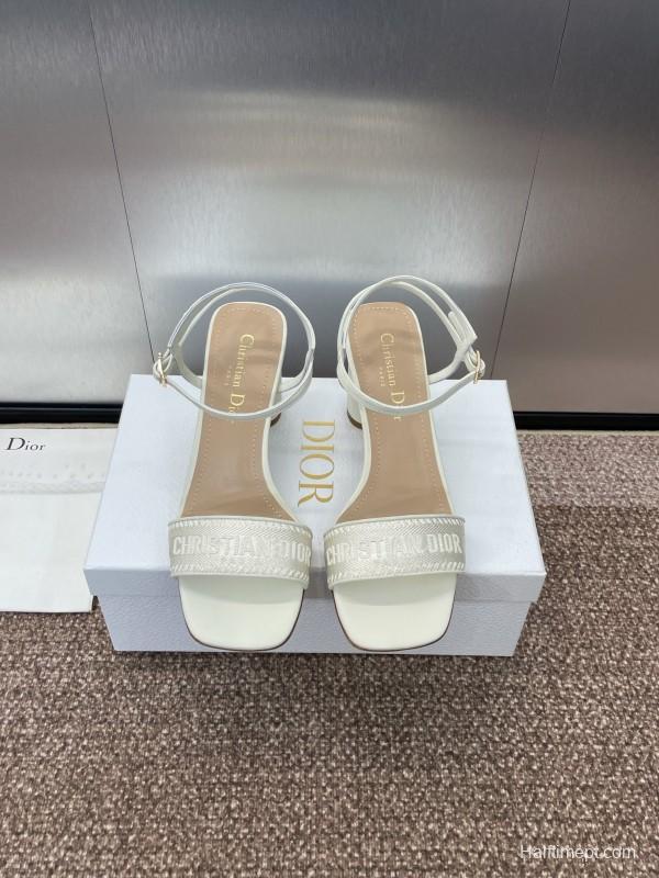 2025 Women Dior White Leather Sandals Embroidery KFY00280